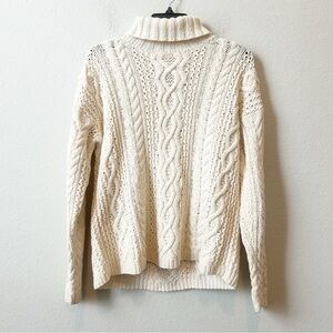 Vtg Yorkshire Knitting Cream Cable Knit Chunky Fisherman Turtleneck Sweater Sz M